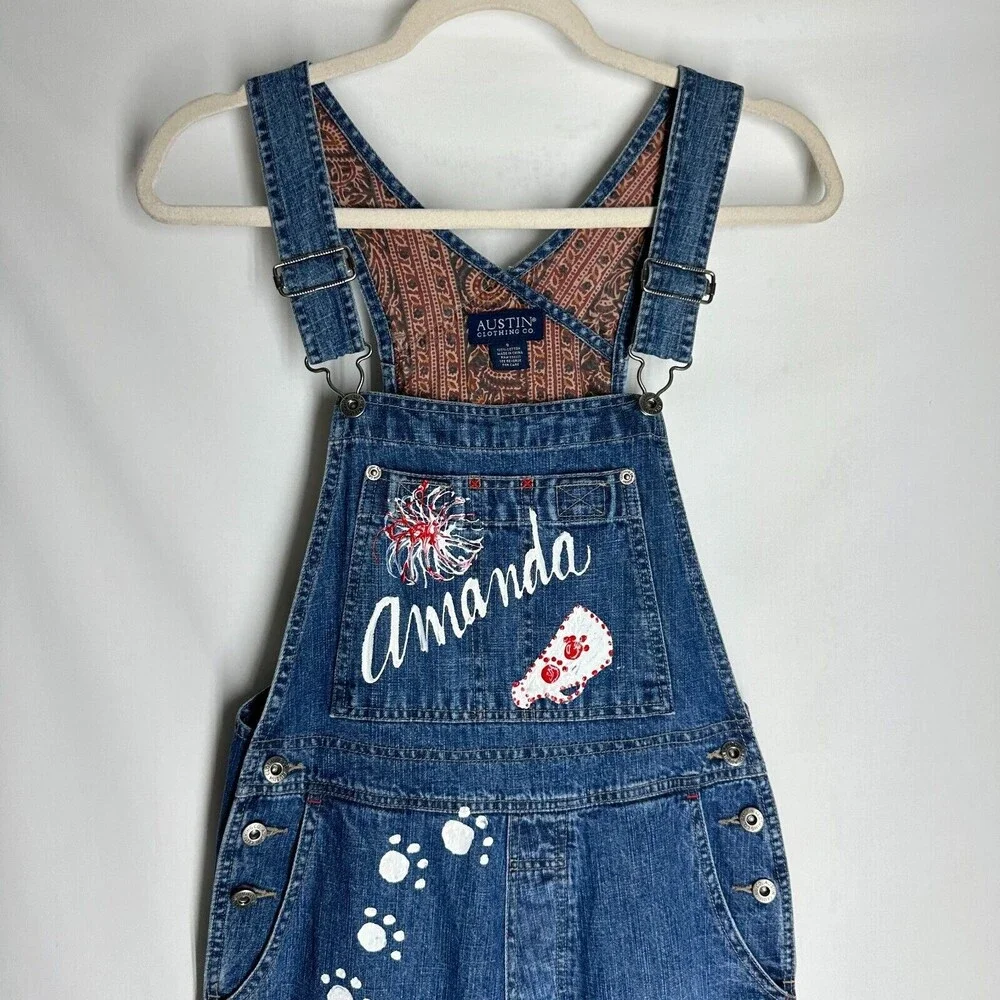 Austin Clothing Co Womens Denim Bib Overalls Size S Hand Decorated Name